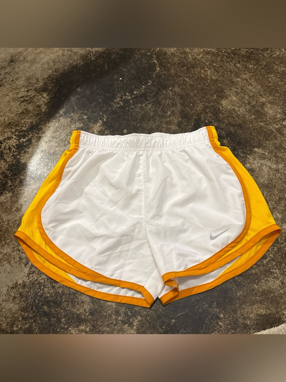 Nike White Running Shorts with Yellow Accent